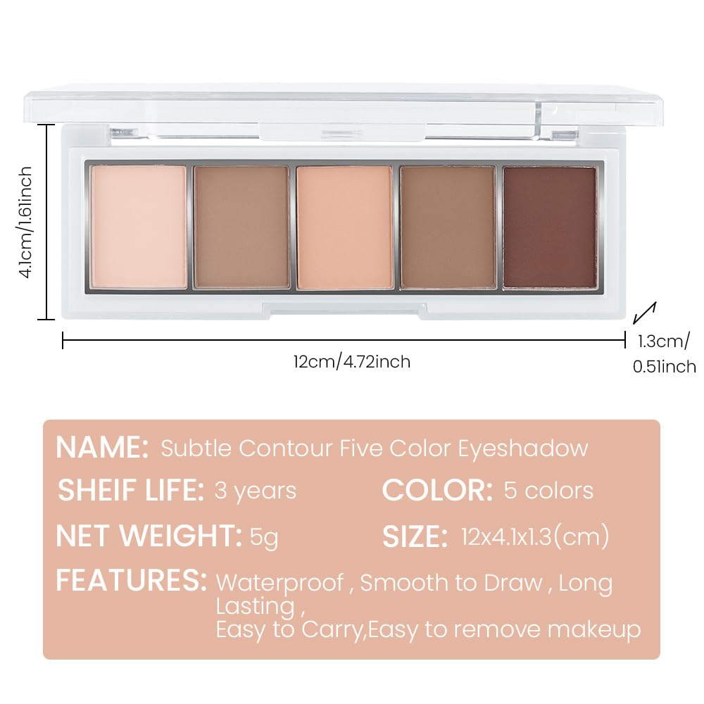 Neutral Nude Brown Eyeshadow Palette, 5 Cool Neutral Matte Shades – Off White, Beige, Light to Dark Brown – Velvety Finish, Long-Lasting, Natural Everyday Eye Makeup for Brown Eyes, 01#