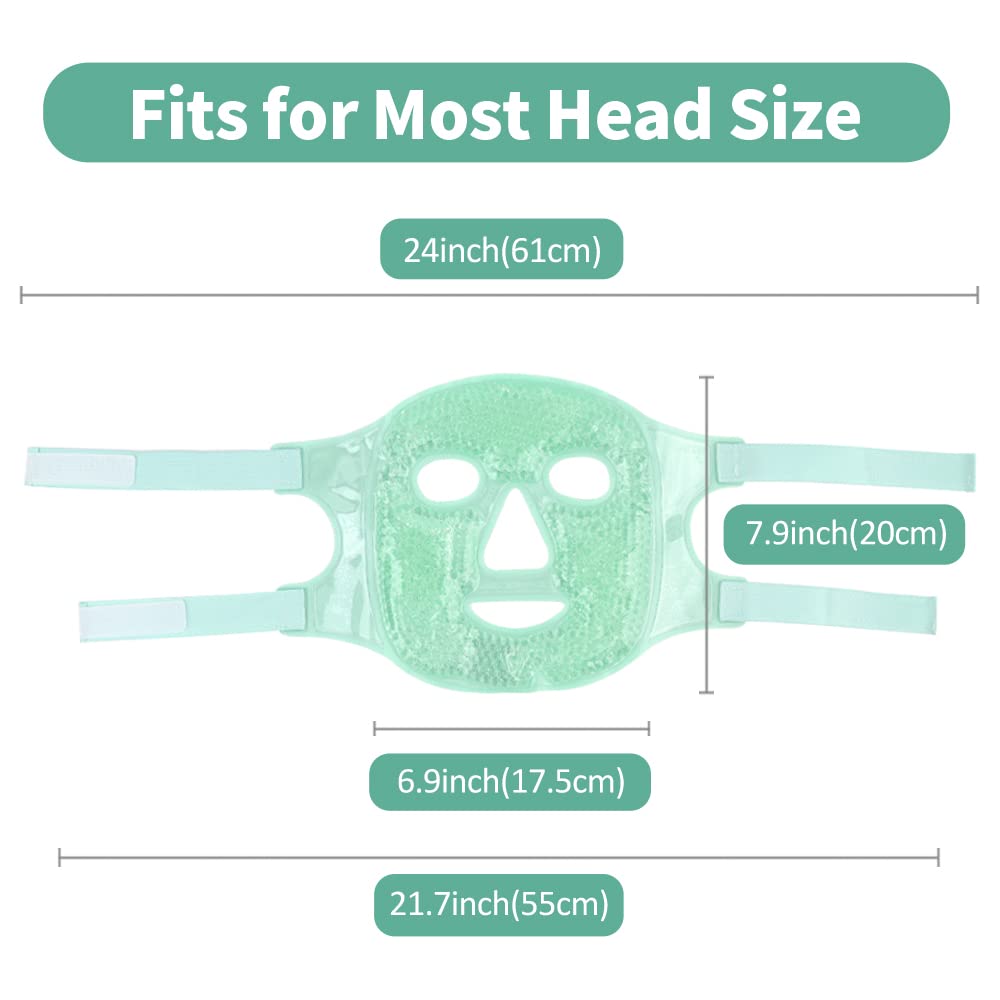 NEWGO Gel Face Mask Cold Pack Cooling Gel Face Mask, Hot Cold Therapy Cold Face Mask for Puffy Eyes, Migraines Relief, Skin Care, Puffiness, Acne - Green