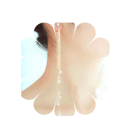 Boho Cz Tassel Chain Earrings Gold Drop Crystal Earrings Long Chain Dangle Earrings Rhinestone Linear Chain Earrings Sparkle Crystal Wedding Earrings Jewelry for Women and Girls