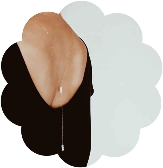 Boho Pearl Back Chain Necklace Gold Backdrop Necklace Body Chain Summer Beach Body Jewelry for Women and Girls Gifts