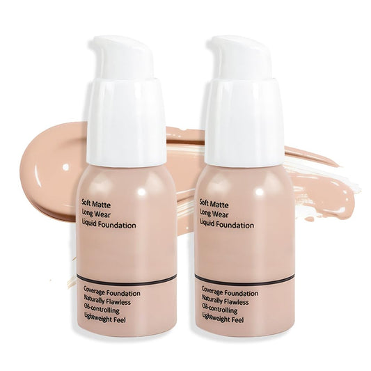 2Pcs Matte Liquid Full Coverage Foundation, Flawless Soft Matte 24HR Oil Control Full Coverage Foundation Makeup for Women, Long-Lasting Waterproof Full Coverage, 01#Nude (01+01, Pack of 2)