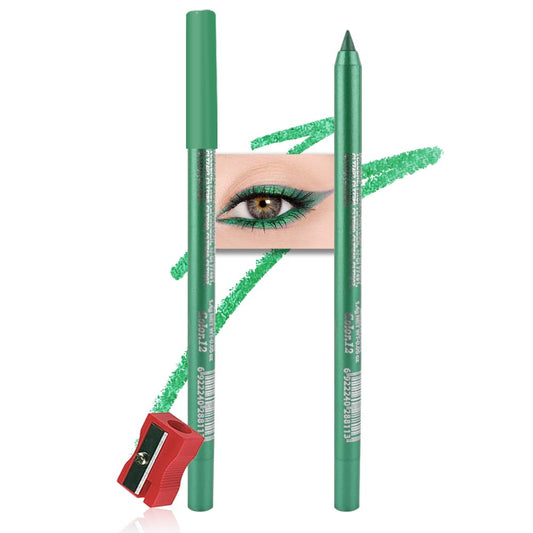 Kaely Gel Eyeliner Pencil for Women, Pearl Green Eye Liner Waterproof Smudge Proof with Sharpener, Waterline Eye Makeup Liners, delineador de ojos contra el agua, Vegan & Cruelty-Free, 12
