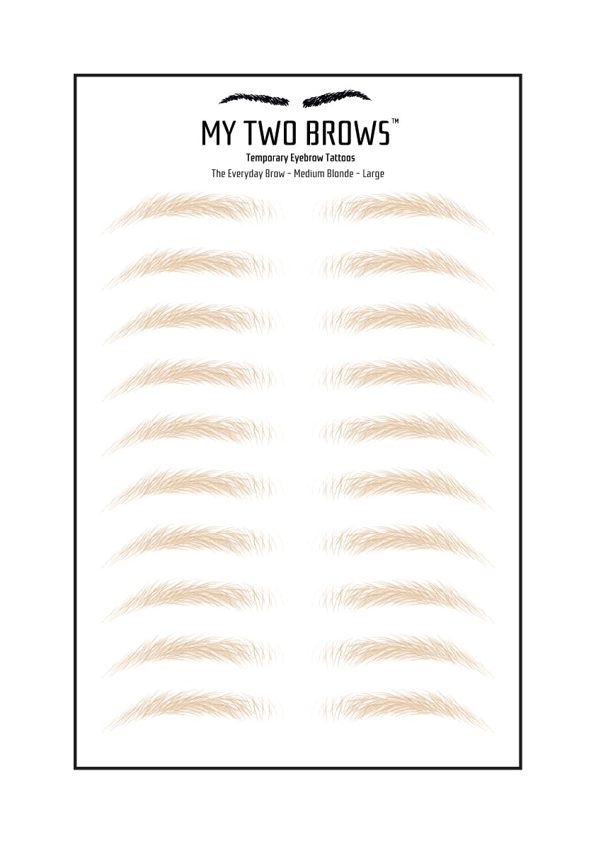 (10 pairs) Medium Blonde Temporary Eyebrow Tattoo - Large Size - Waterproof & Smudgeproof - Everyday Brow Style Eyebrow Stickers - Sheet Lasts up to 30 Days - Won't Work on Existing Brows
