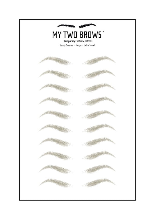 (10 pairs) Taupe Temporary Eyebrow Tattoo - Extra Small Size - Waterproof & Smudgeproof - Sassy Swerve Style Eyebrow Stickers - Sheet Lasts up to 30 Days - Won't Work on Existing Brows