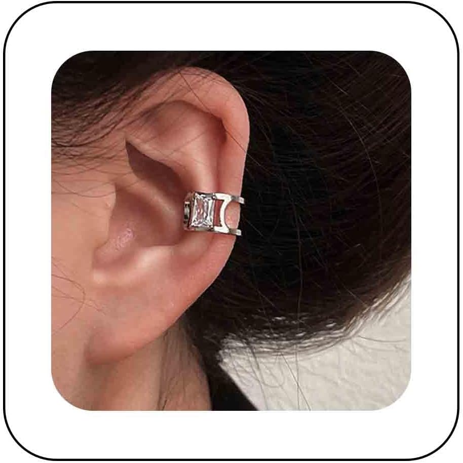 Vintage Crystal Ear Cuff Earrings Black Onyx Cuff Earrings Rhinestone Cartilage Earrings Silver Open Cuff Wrap Earrings Jewelry for Women