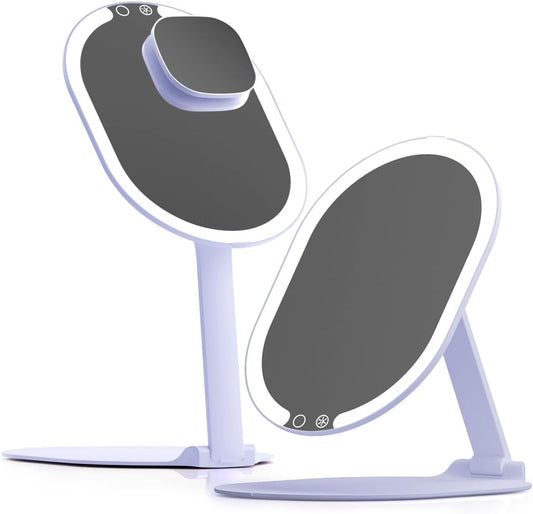 Fancii LED Rechargeable Portable Makeup Mirror with 3 Color Light Settings & 10x Magnetic Magnifying Mirror – Ultra Slim, Foldable Travel Vanity Mirror, 1500 mAh Battery, Height (Purple)