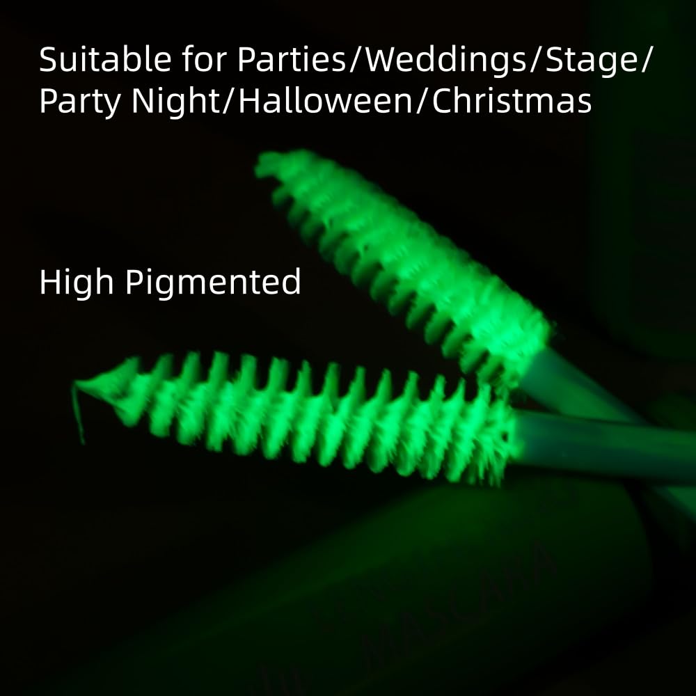 6 Colors Fluorescent Mascara, Glow Colored Mascara, Parties, Weddings, Stage Use, Party Night, Halloween Christmas Parties, High Pigmented, Apply to Eyelashes/Eyebrows/Hair (Green)