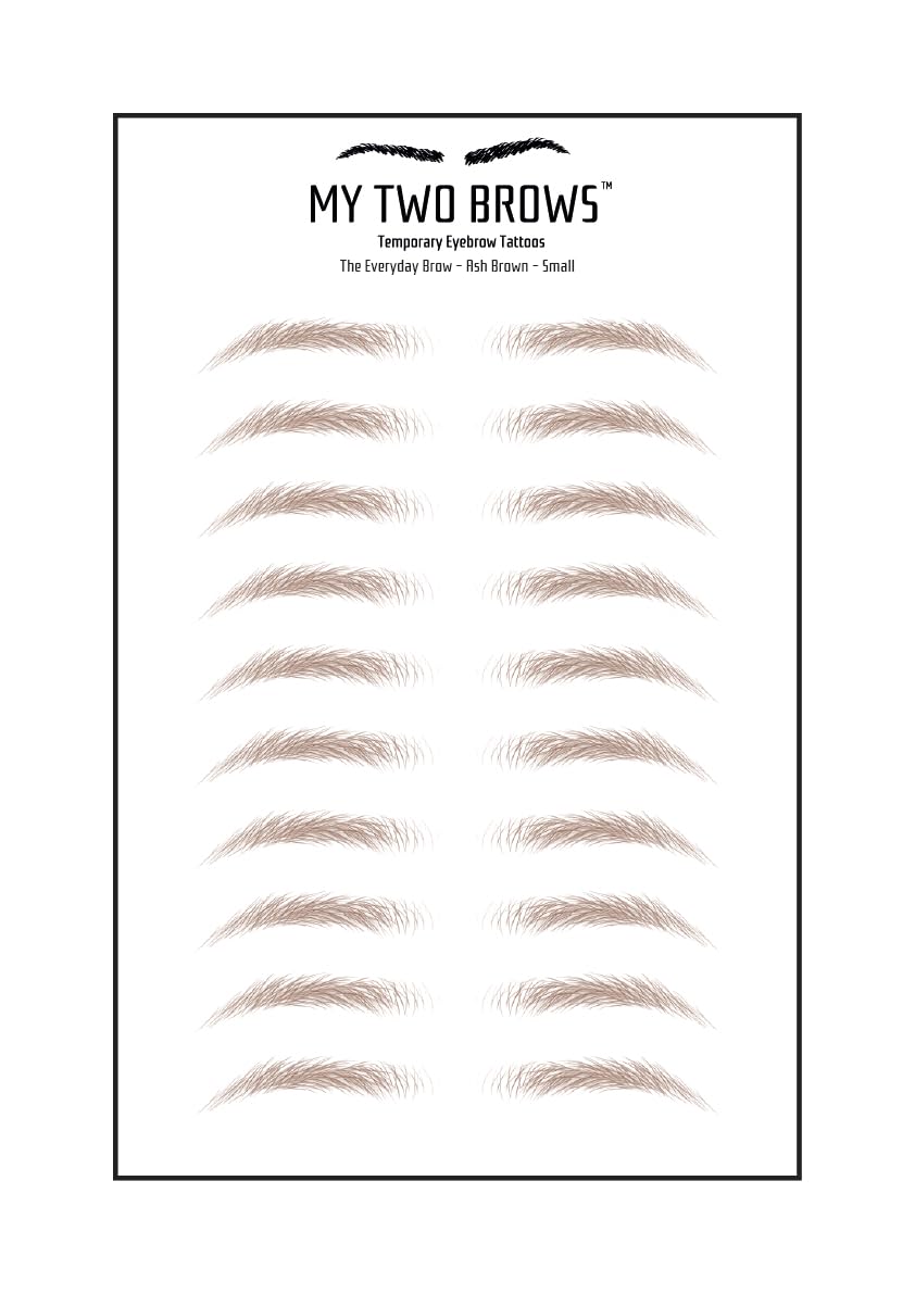 (10 pairs) Ash Brown Temporary Eyebrow Tattoo - Small Size - Waterproof & Smudgeproof - Everyday Brow Style Eyebrow Stickers - Sheet Lasts up to 30 Days - Won't Work on Existing Brows