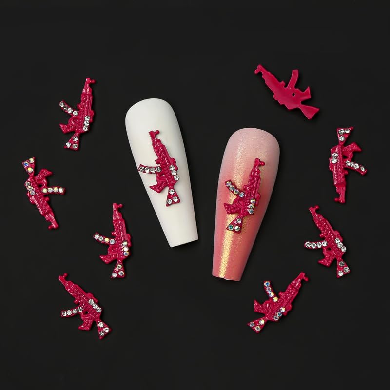 Barbiecore Nail Charms, Pink Gun Head Lip Heart Saturn Rhinestione Nail Art Charms Nail Jewelry Decorations Acrylic Nail Gems Accessories for Women Girl DIY Crafts Supplies