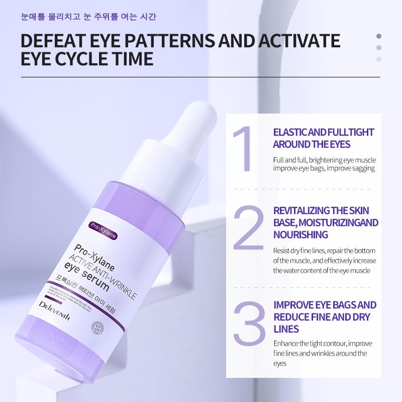 DEleventh Korean Brand Pro-Xilane Active Anti-Wrinkle Eye Serum 30ml / Anti-Aging, Reduces Puffiness, Dark Circles, & Firms Skin, Hydrating, Brightening, and Revitalizing Formula for Youthful Eyes