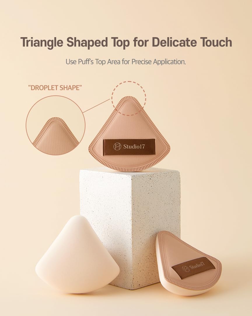 Pang Pang Tringle Makeup Powder Puff 1 Pc | Latex Big Makeup Sponge for Foundation | Fluffy Cushion Puff with Narrow Tip | Korean Makeup Puff for Foundation and Powder | 2.2In Diamater