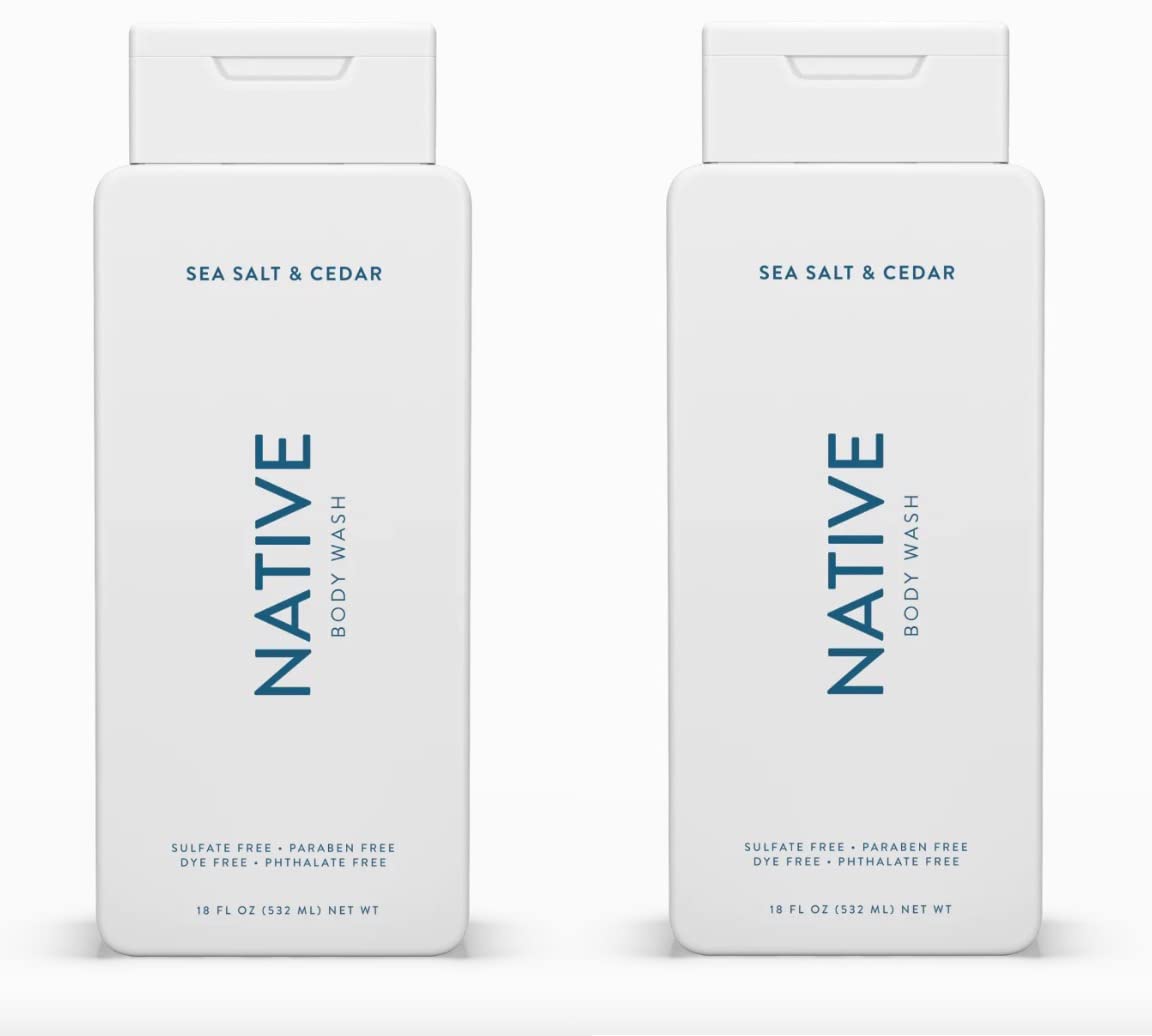 Native Body Wash Contains Naturally Derived Ingredients | For Women & Men, Sulfate, Paraben, & Dye Free Leaving Skin Soft and Hydrating | Sea Salt & Cedar 18 oz - 2 Pk