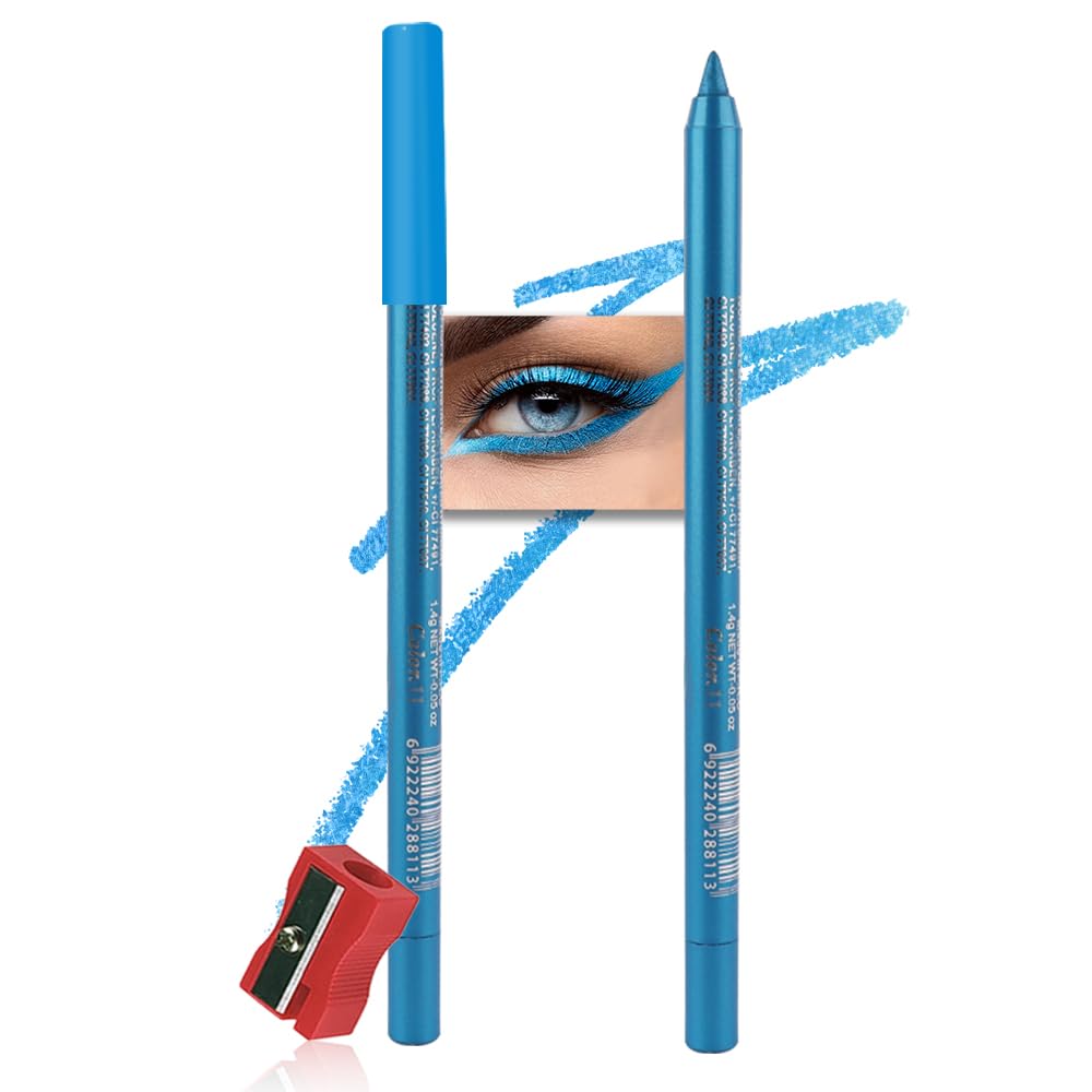 evpct Blue Eyeliner Pencils for Eyes, Sea Navy Blue Colored Eye Liner Pencil Makeup Waterproof Smudge Proof, Colored Gel Waterline Eyeliner Liquid, Face Eye Paint Stick Halloween Makeup 11