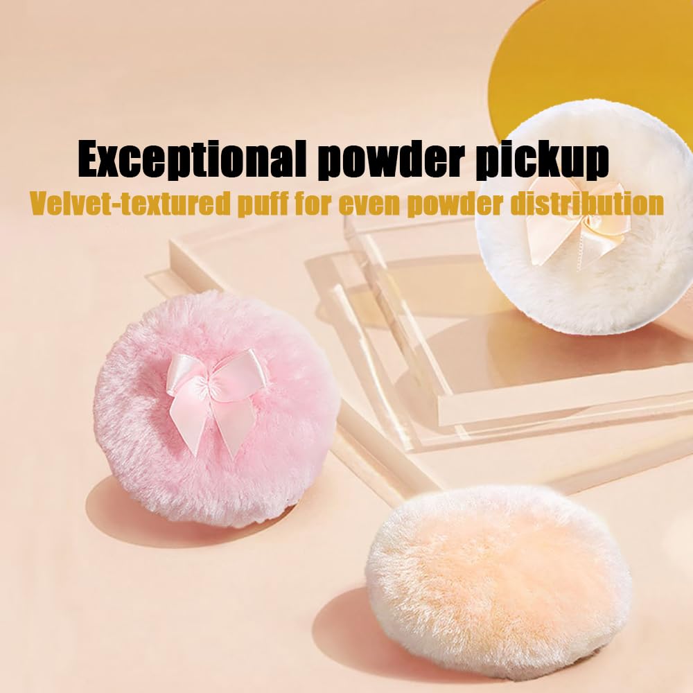 Luxury 4 Inch Glass Loose Powder Container with 2 Soft 3.5" Puffs｜Non-Sealed Refillable Organizer Storage for Body Powder Makeup & Jewelry & Setting Applicator(Crown-Clear)