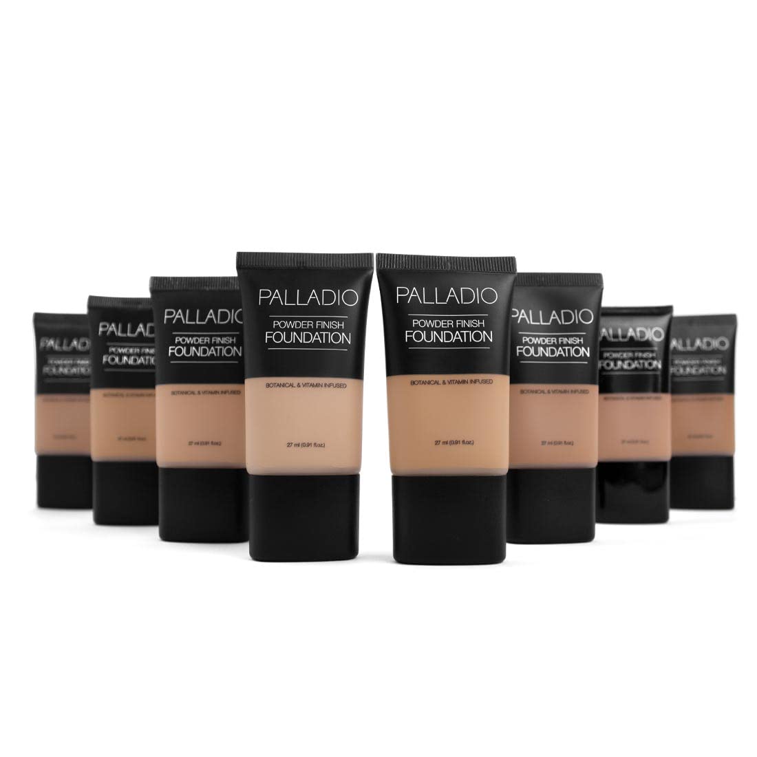 Palladio Powder Finish Liquid Foundation, Natural Matte Appearance, Reduces Fine Lines, Covers Large Pores, Hides Imperfections, All Day Wear, Sheer to Medium Coverage, Caramel