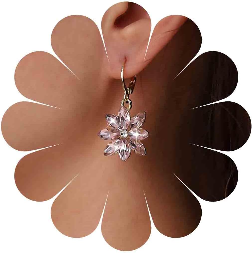 Vintage Blue Crystal Flower Earrings Sapphire Drop Earrings Rhinestone Flower Hoop Earrings Blue Gem Flower Stud Earrings Jewelry for Women