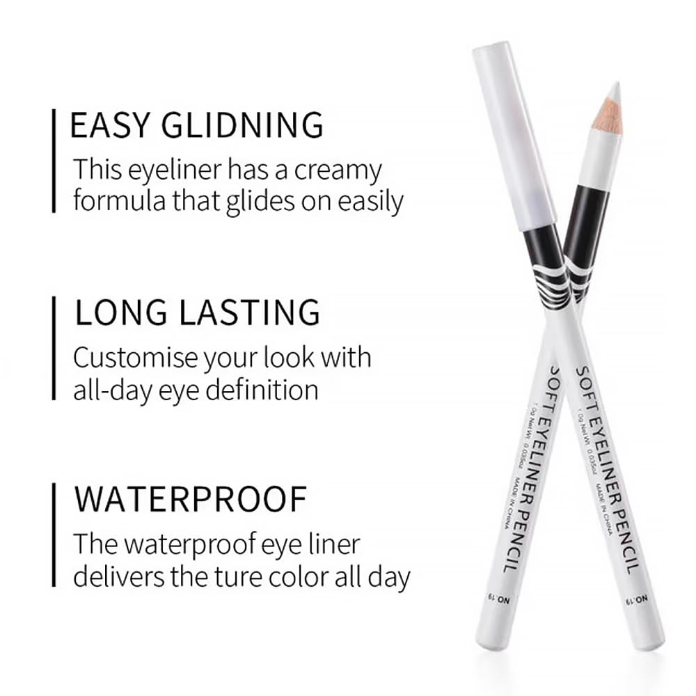 12Pcs Wooden Hard-Core White Eyebrow Pencils, Eyebrow and Eyeliner Pencils, Long Lasting Waterproof and Sweat-Proof, Easy to Color,Beginner Makeup Eyebrow Penci,Create a Natural Brow Makeup