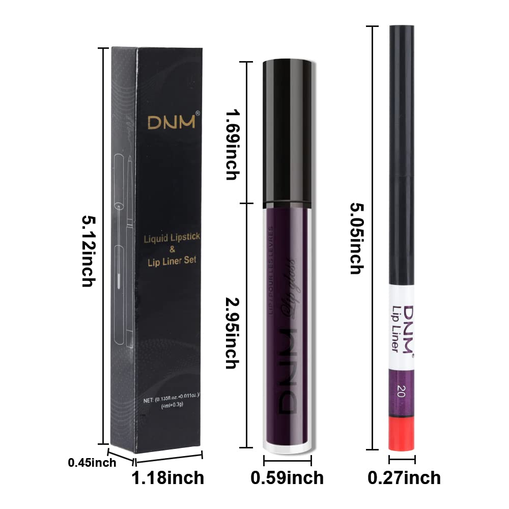 evpct 2Pcs Dark Deep Purple Plum Black Matte lipstick and Lip Liner Pencil Makeup Set for women Matte Smudge Proof Lipstick Lip Stain Long Lasting Waterproof labiales mate 24 horas originales 20#