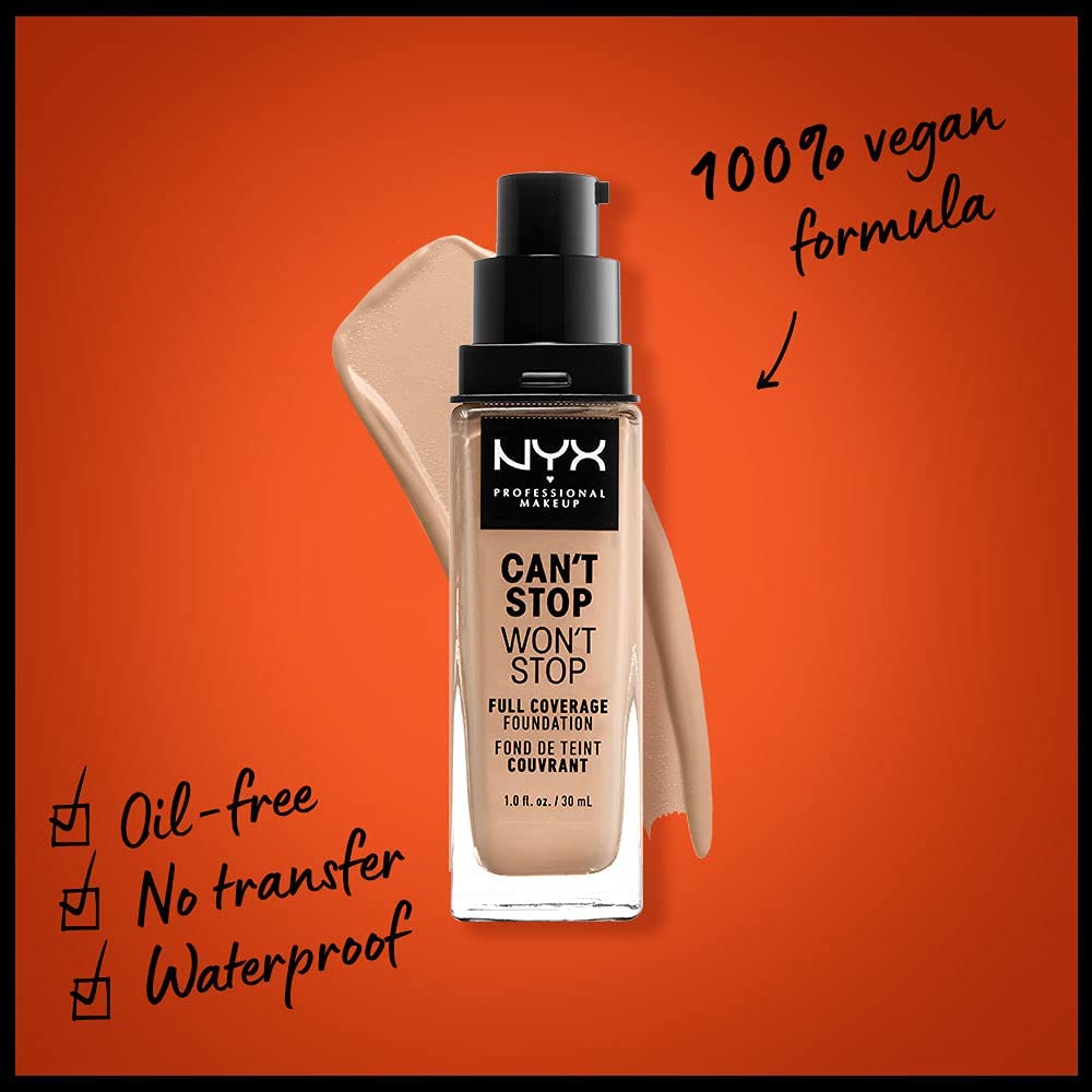 NYX PROFESSIONAL MAKEUP Can't Stop Won't Stop Foundation, 24h Full Coverage Matte Finish - Natural