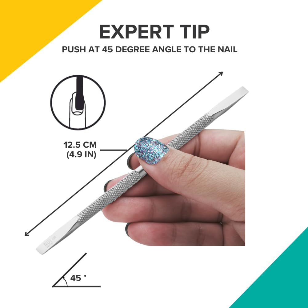 Rui Smiths Pro Cuticle Pusher with 2 Ends - Stainless Steel Manicure Tool - Style 105