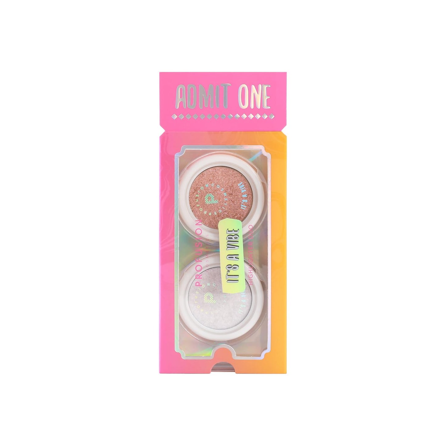 Profusion Cosmetics It's a Vibe Admit One Highlighter Duo, Long-Wearing Vegan Formula with Aura Shade, lluminating Powder, Cruelty-Free Makeup for Day to Night Glam