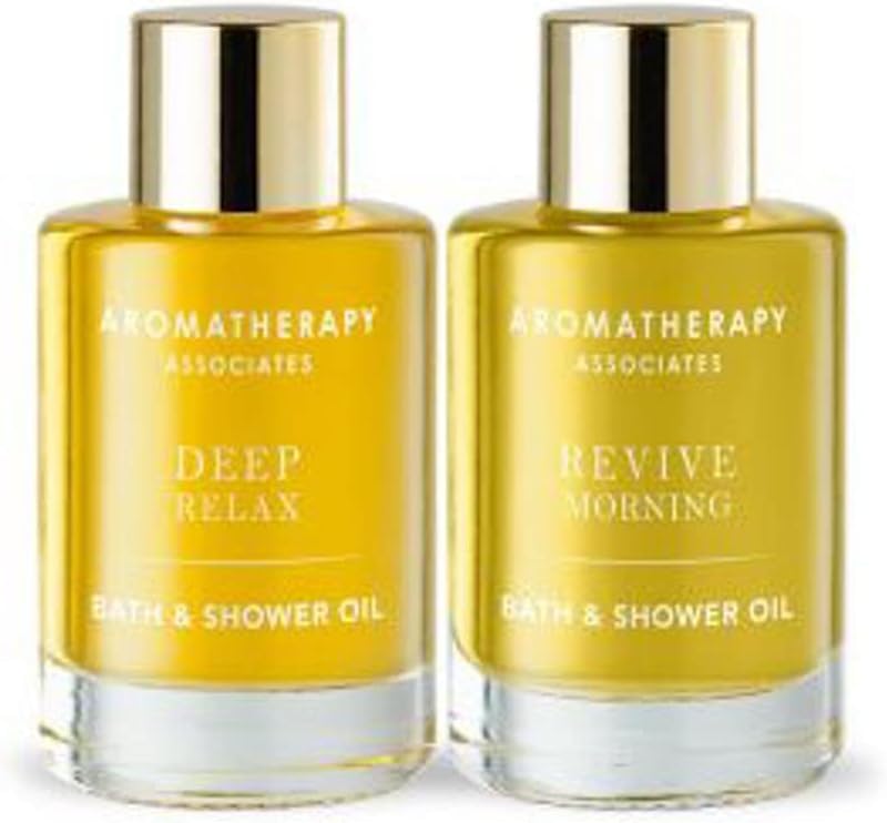 Aromatherapy Associates Perfect Partners Gift Set. 2 Premium Bath and Shower Oils (0.3 fl oz each) in Decorative Gift Box. Includes Deep Relax and Revive Morning Blends