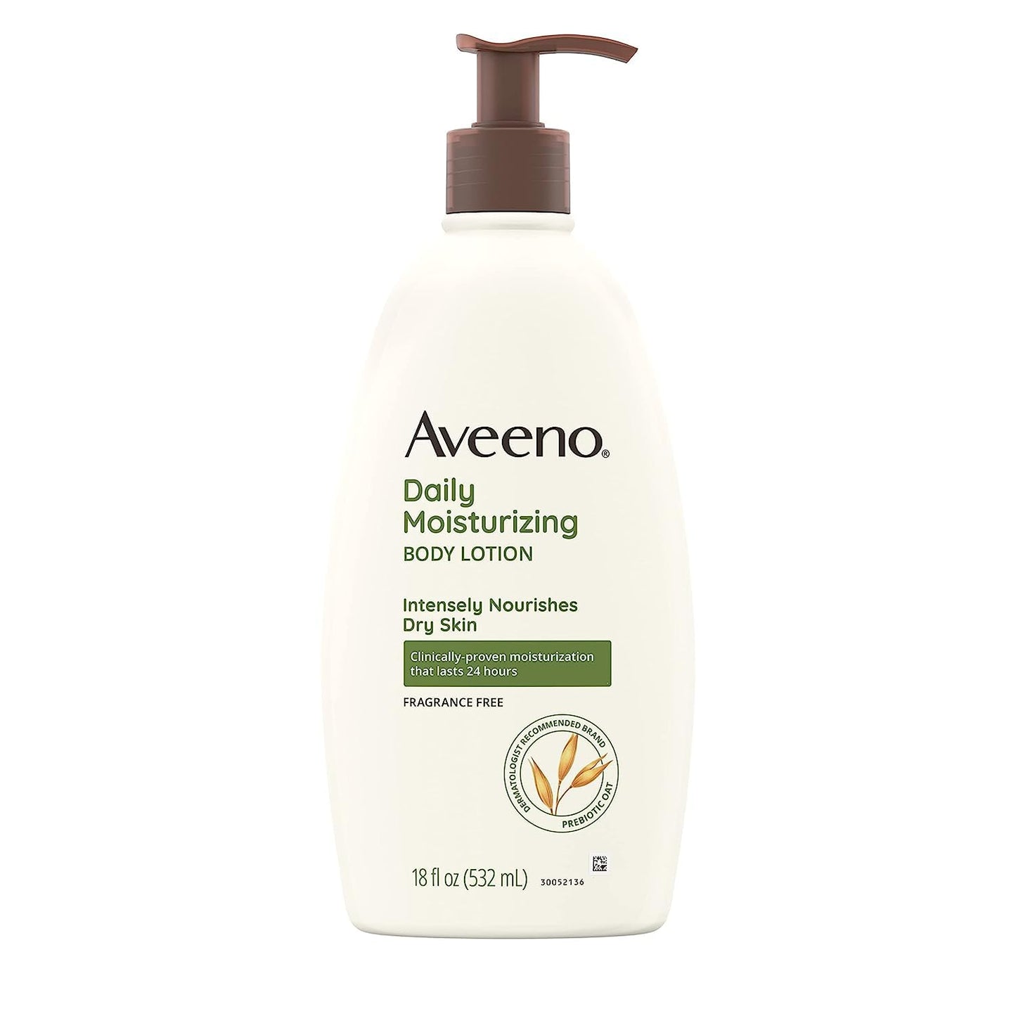 Aveeno Daily Moisturizing Body Lotion for Dry Skin with Prebiotic Oat, Fragrance & Paraben Free, Non-Greasy, Non-Comedogenic, for Sensitive Skin & 72-Hour Moisturizer 18 Fl Oz
