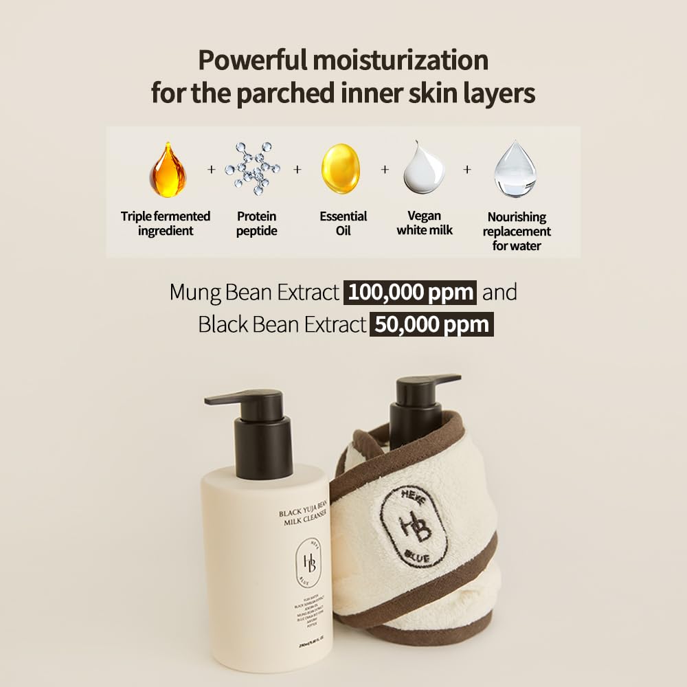 Black Yuja Bean Milk Cleanser - Sensitive Skin, Korean Skincare, Vegan, Hypoallergenic, Moisturizing, Hydrating, First Facial Cleansing, Cleansing Milk, K-Beauty, Gentle Face Wash