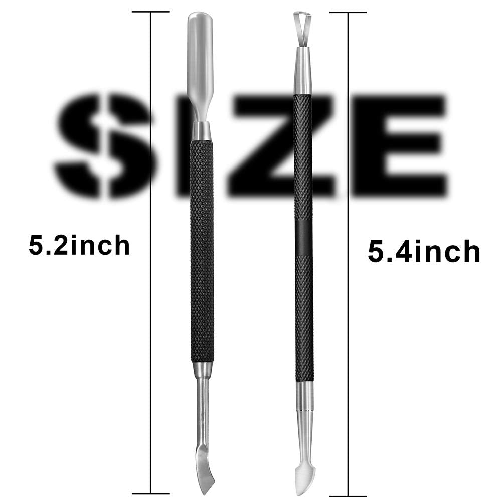 2PCS Metal Black Cuticle Pusher and Cutter Remover Salon Quality Stainless Steel Gel Nail Polish Peeler Scraper Durable Professional Manicure Pedicure Cleaner Tool For Fingernail and Toenail