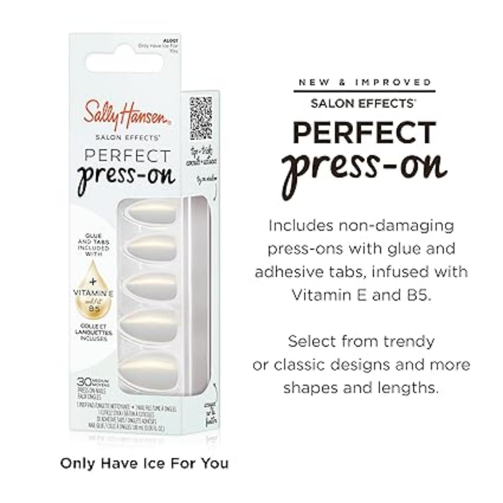 Sally Hansen Instant Cuticle Remover and Only Have Ice For You Press On Nails Kit - 15 Second Gel Formula with Aloe and Chamomile plus 30 Salon Finish Designs with Nail Glue