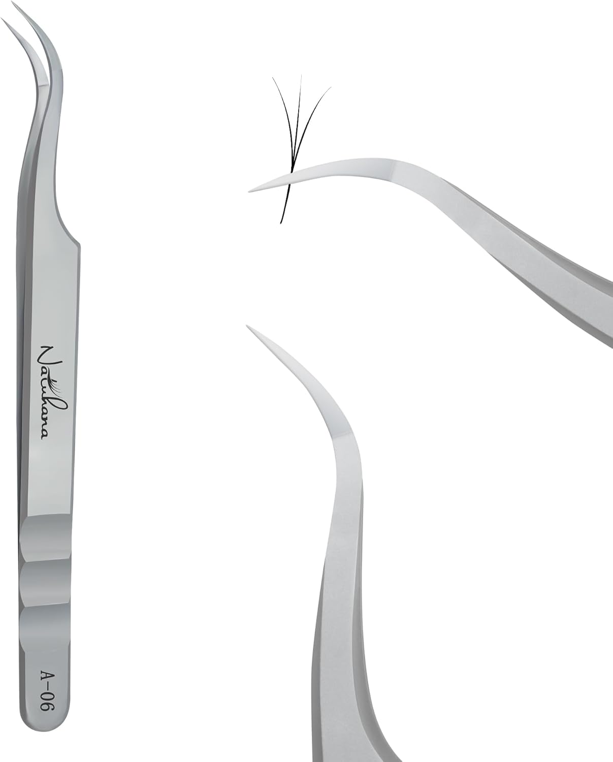 High Precision Lash Tweezers for Individual and Volume Eyelash Extensions Premium Stainless Steel Curved Fiber Tip Professional Isolation Tweezer