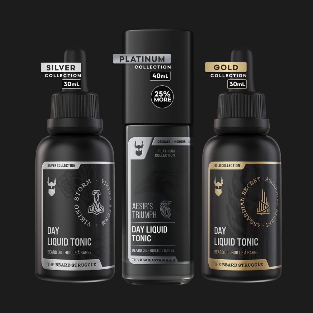 The Beard Struggle - Day Liquid Tonic Beard Oil - Gold Collection, Valhalla's Gates - Beard Oil for Men - Moisturize, Softens Hair, Reduces Itch - Day Time Beard Growth Oil (1 Fl oz)