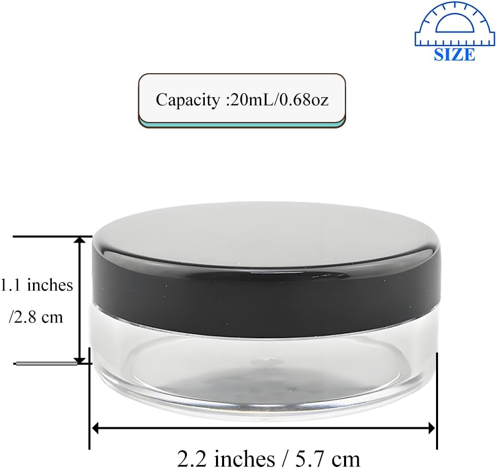 HAHIYO 1Pcs 20ml/0.68oz Plastic Empty Travel Compact Case Makeup Cosmetic Jar Refillable Powder Box No Leak Holder with Rotatable Sifter and Black Screw Lid