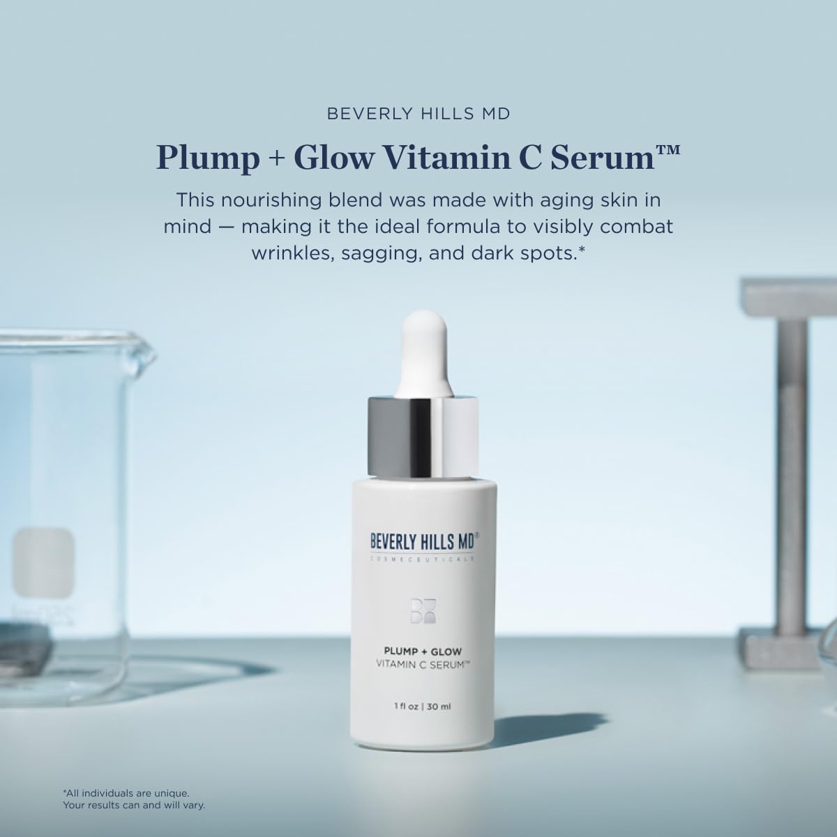 Beverly Hills MD Plump + Glow Vitamin C Serum for Aging Skin- Plumping Anti Wrinkle Lines Formula - Smooth, Firm, Brighten Skin w/Kakadu Plum, Niacinamide, Pomegranate Oil, Red Algae Extracts