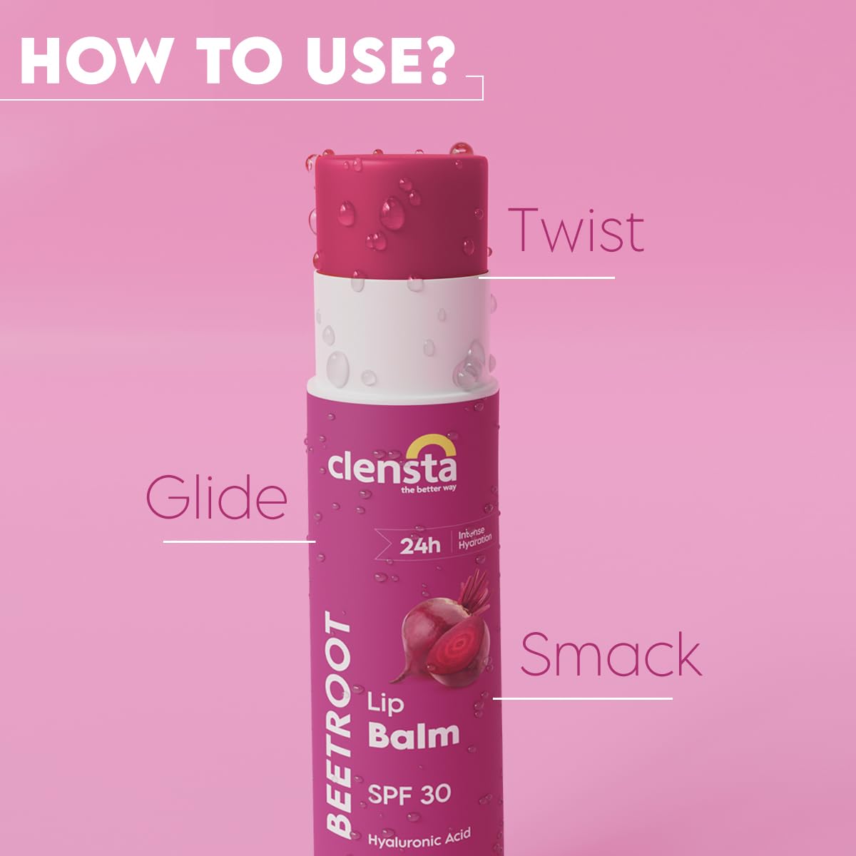 Clensta Beetroot SPF 30 Tinted Lip Balm | Hydrating & Moisturizing Lip Care with Hyaluronic Acid | Broad Spectrum Lip Sunscreen | 4.5g