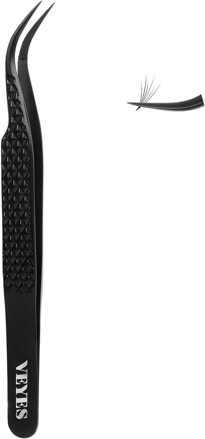 VEYES INC Lash Tweezers for Eyelash Extensions,High Precision Tweezers for Individual Classic and Volume Lash,Stainless Steel Tweezers-45 Degree
