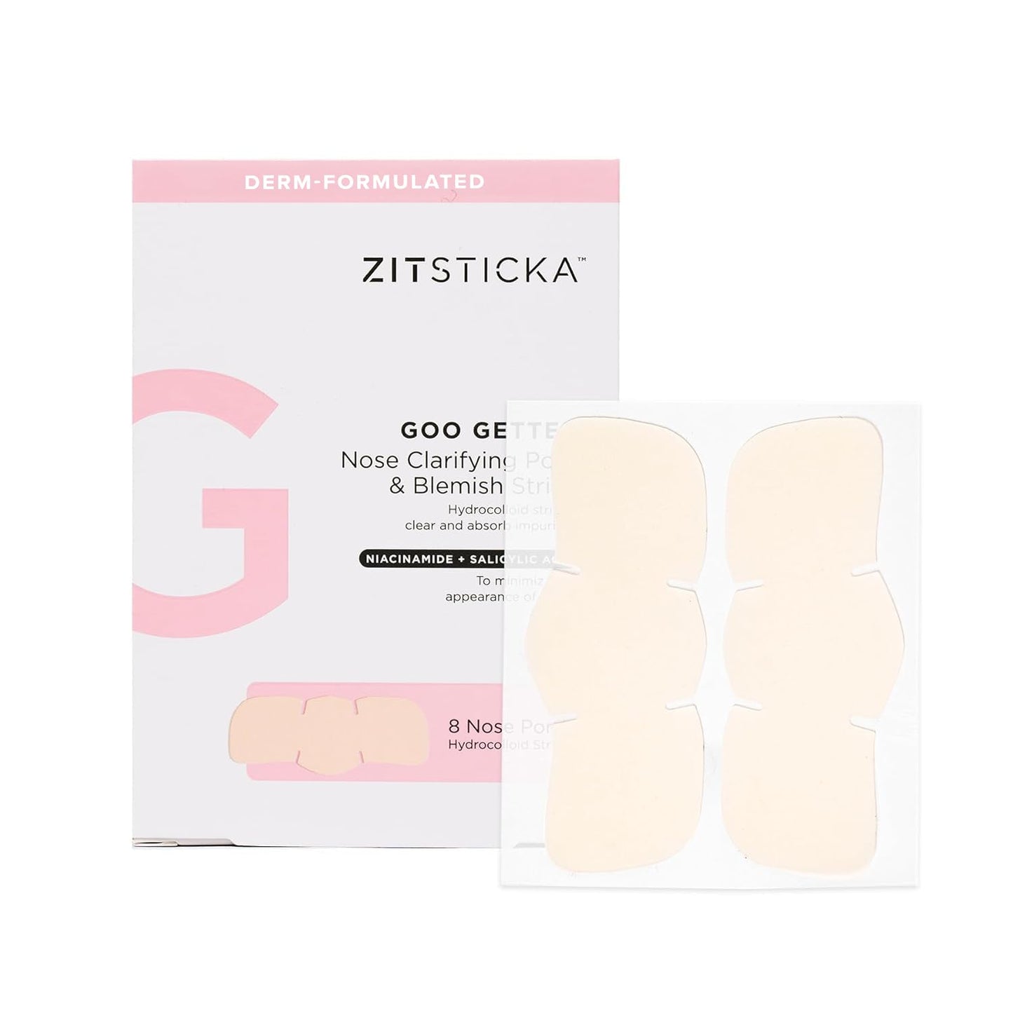 ZitSticka Pimple Patches for Face and Body, Goo Getter Hydrocolloid Patches to Cover Zits & Blemishes, Acne Patches or Zit Spot Stickers, Body Blemish Patch (Nose Strip Pack 8 Pack)