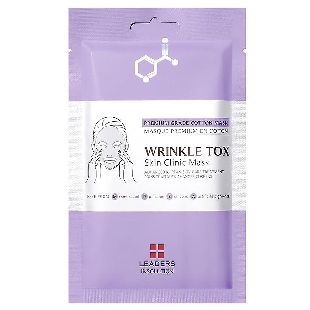 Leaders Insolution Wrinkle Tox Skin Clinic Mask | Adenosine-Infused Anti-Aging Facial Sheet for Fine Lines, Wrinkles, and Firmness | Premium Grade Cotton, Collagen Boosting (5 Sheets)
