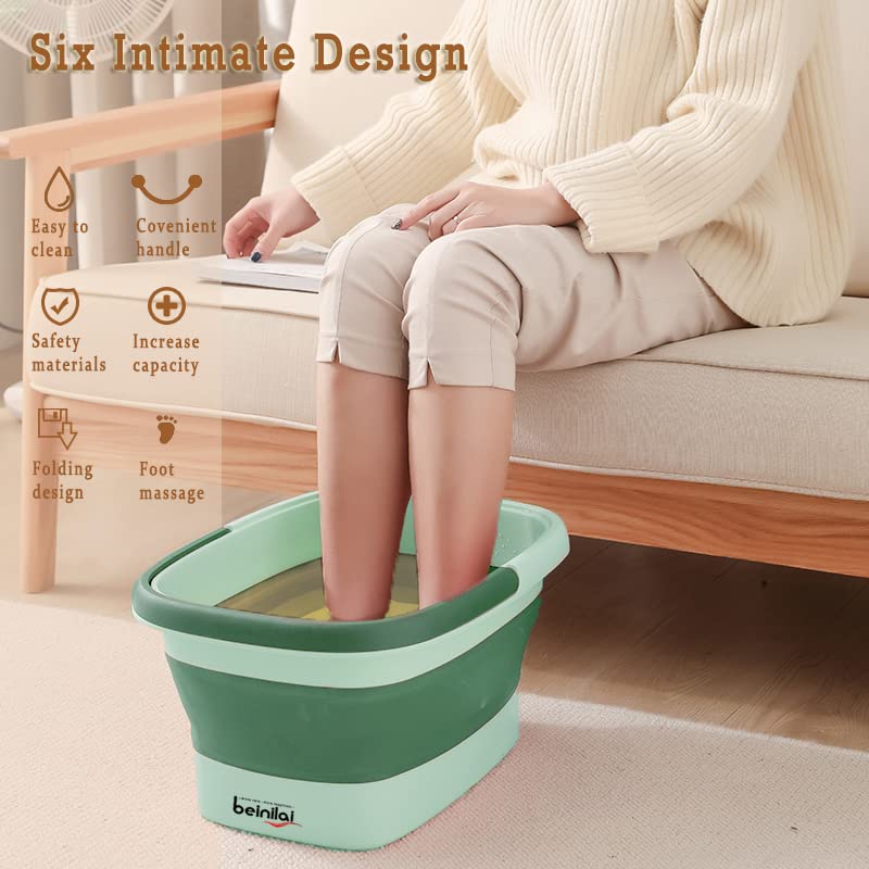Collapsible Foot Bath Basin for Soaking Feet,Pedicure Foot Spa, Foot Tub with Handles and Massage Acupoint,Multifunction Collapsible feeting Soak Tub-Green