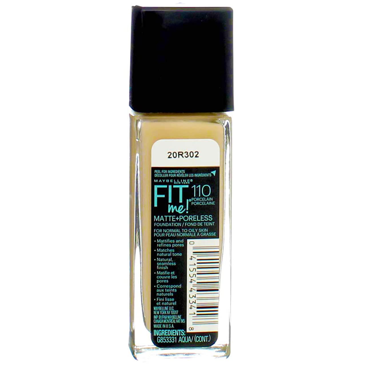 Maybelline New York Fit Me! Matte + Poreless Foundation, Porcelain [110] 1 oz (Pack of 3)