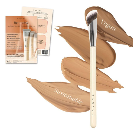 HALEYS Concealer Brush VEGAN+CRUELTY-FREE, Sustainable Wood, Vegan Bristles for Airbrushed Finish, For Creams,Liquids, Powder, Streak-free, Perfect Blending, Buffs, Smooths with Control, Special shape