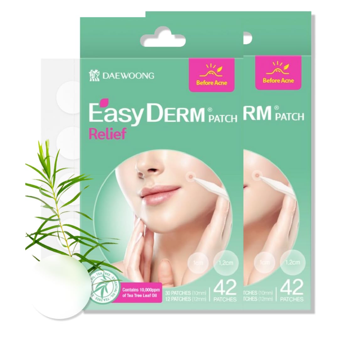 EasyDerm Relief Invisible Patch 2 Packs(84 counts) Contains 10,000 ppm of Tea Tree Oil, Pimple Patch, Ultra slim 0.1mm, Waterpoof, Korean Pimple Patches