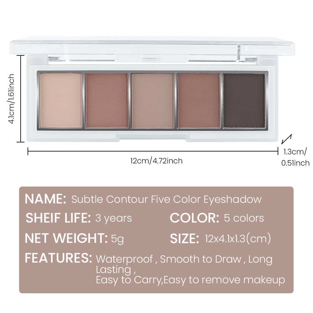 5 Color Eye Shadow Palette Makeup, Nude Coffee Brown Dark Brown Black, Velvety Matte Finish, Highly Pigmented Make up Eyeshadow Palette, Long Lasting Waterproof, Neutral Daily Eye Makeup 06#
