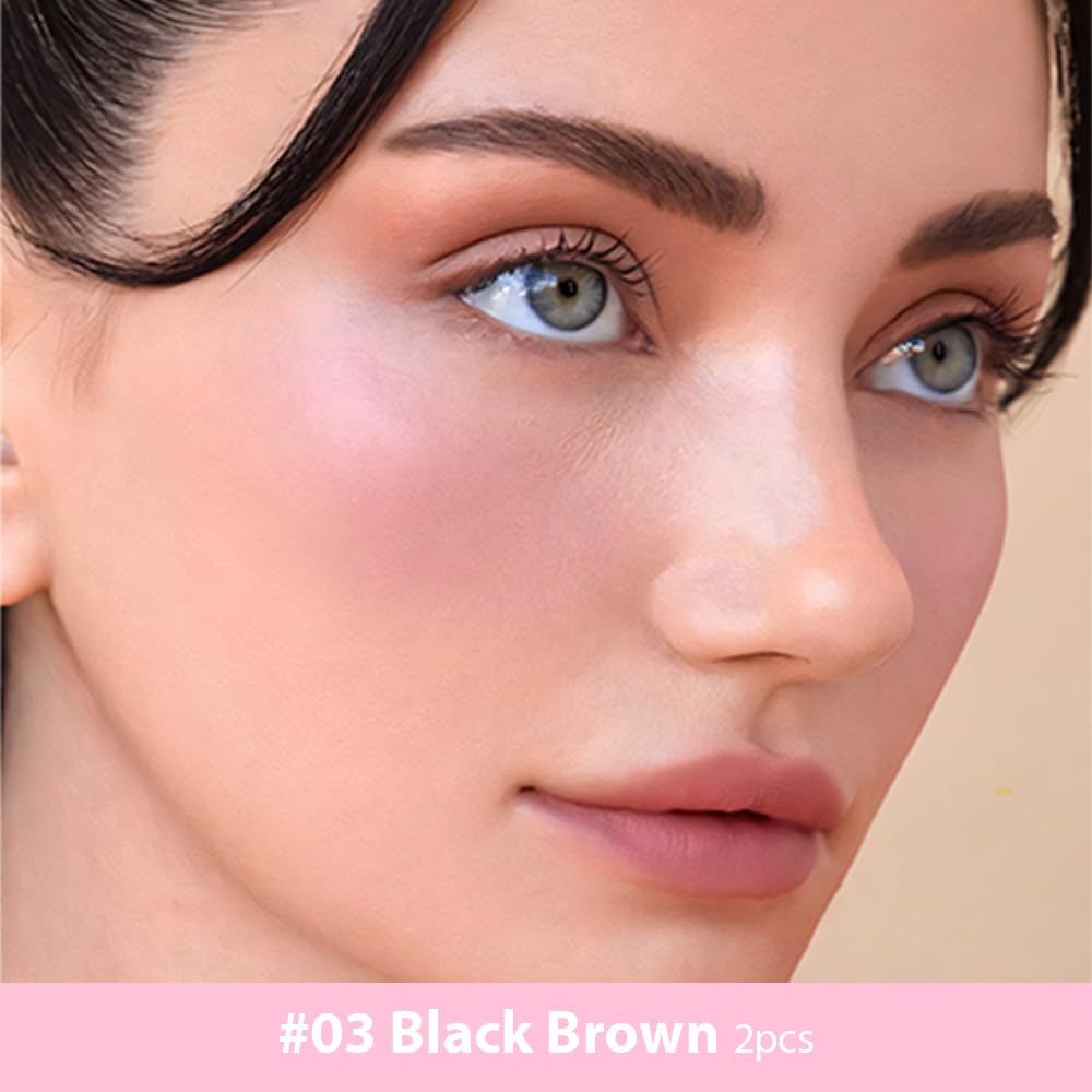 evpct 2Pcs Black Brown Magic Microblading Eyebrow Contouring Pen Brow Pencil, with 4 Brush Micro-Fork-Tips Precise Applicator, Dual-ended Eyebrow Brush, Hair Like Strokes, Natural Looking Brows