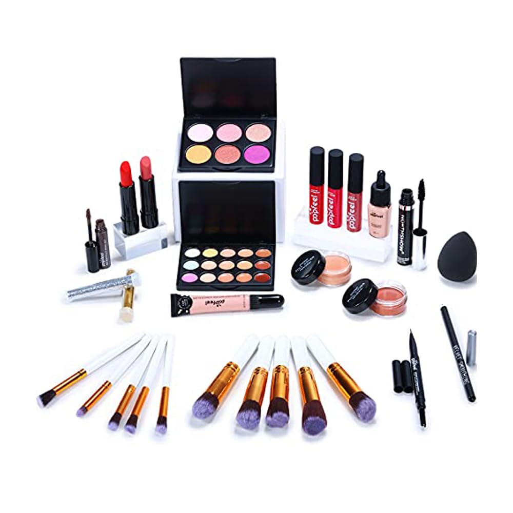 Multipurpose All in One Makeup Kit Full Kit with Eyeshadow Palette Lipstick Blush Powder Foundation Concealer Lip Gloss Mascara makeup kit for women