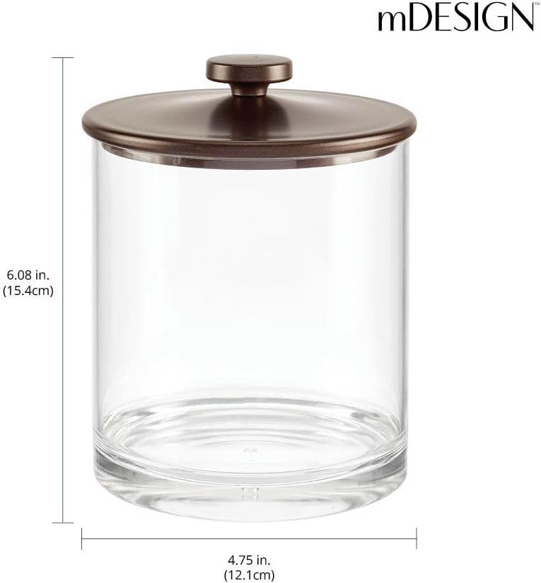 mDesign Medium Modern Apothecary Storage Organizer Canister Jars - Acrylic Containers for Bathroom, Organization Holder for Vanity, Counter, Makeup Table, Lumiere Collection, 2 Pack, Clear/Bronze
