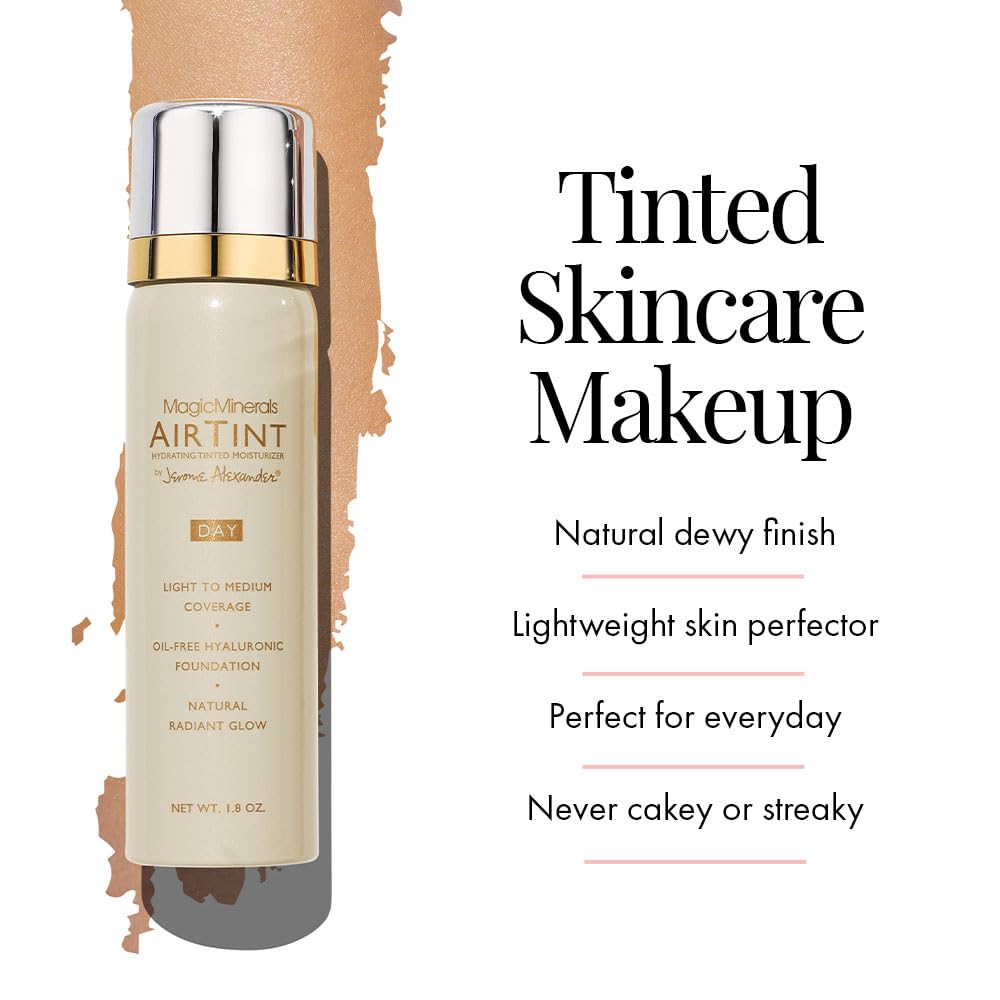 Jerome Alexander MagicMinerals AirTint Tinted Moisturizer AirBrush Spray Light | Tinted Moisturizer Spray with Anti-Aging Ingredients | Medium Dark |2PC