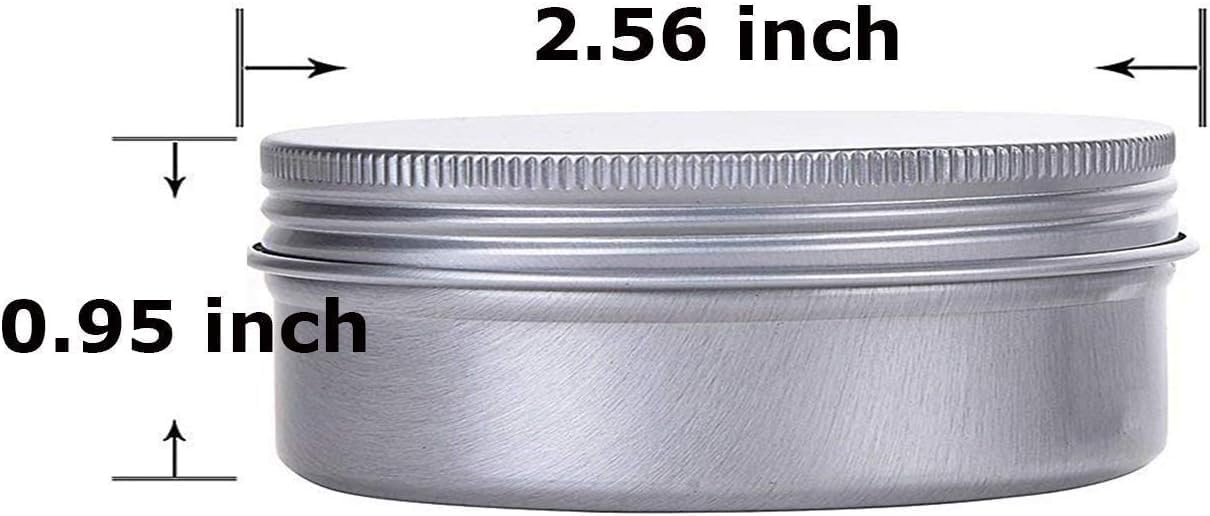 2 Ounce Aluminum Tin Jar Refillable Containers 60 ml Aluminum Screw Lid Round Tin Container Bottle 60 Pack for Cosmetic,Lip Balm, Cream