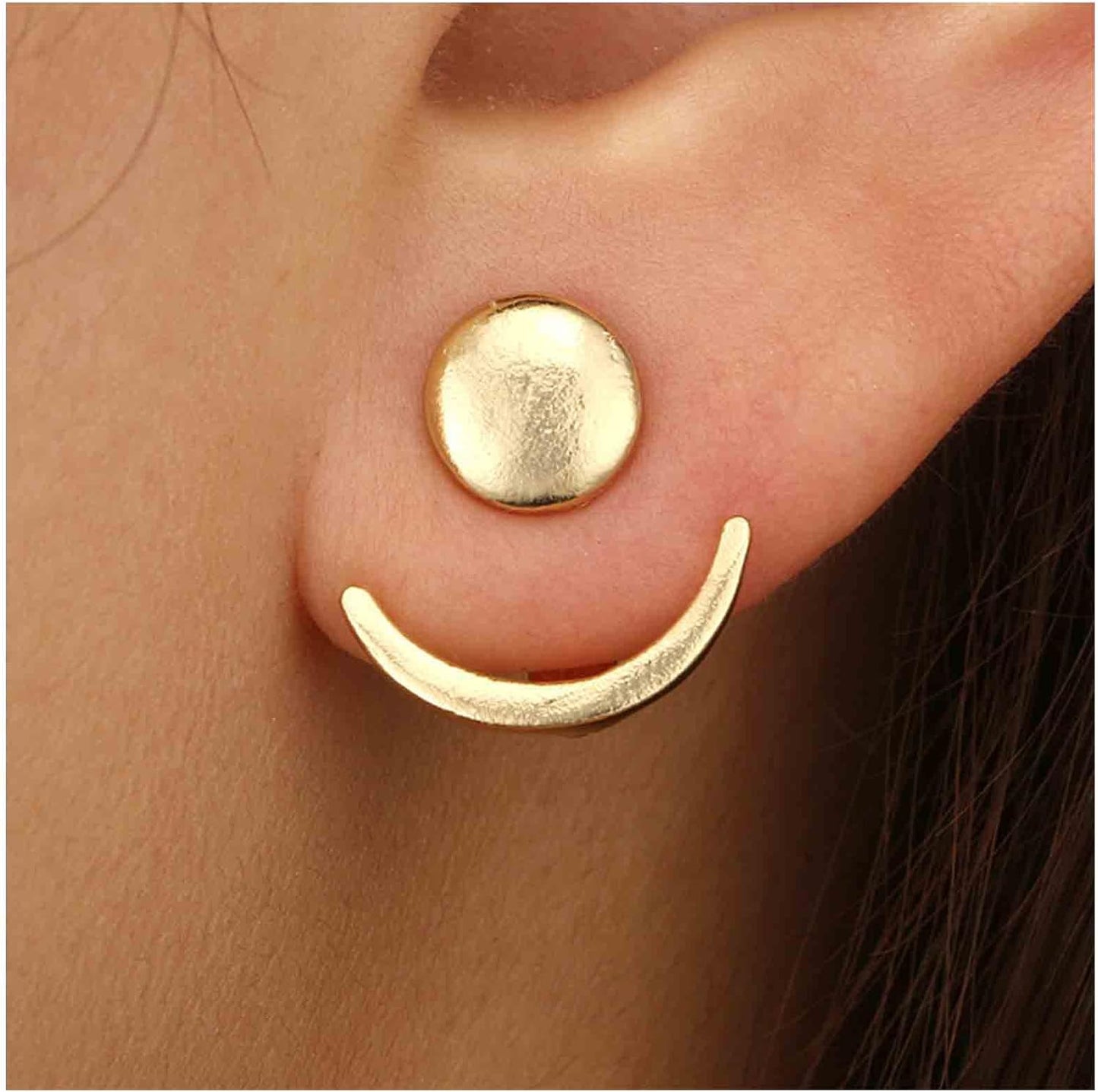 Boho Moon Ear Jackets Earrings Crescent Moon Stud Earrings Gold Sun Moon Earrings Minimalist Double Sided Round Earrings Jewelry for Women