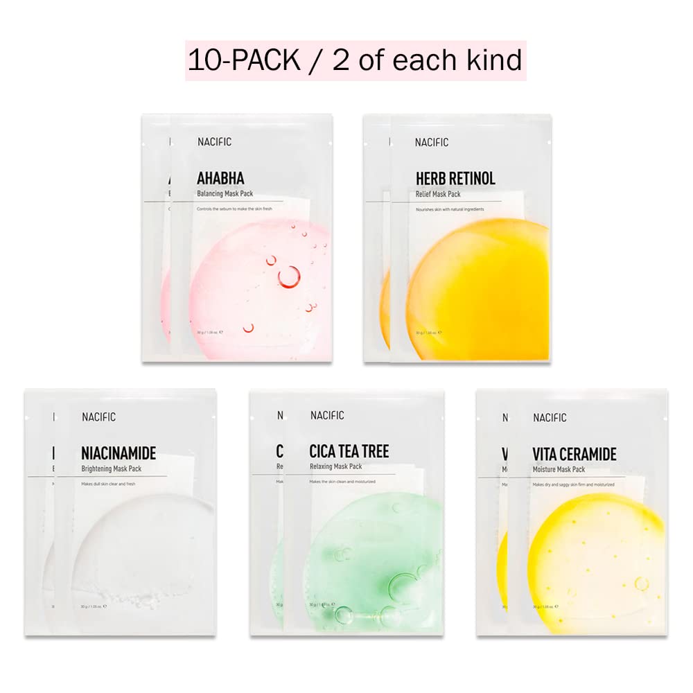 NACIFIC Face Masks Skincare Korean – Premium 10-Sheet Variety Pack for Ultimate Skin Nourishment – Hyaluronic Acid, Ceramide & Vitamin-Infused for All Skin Types